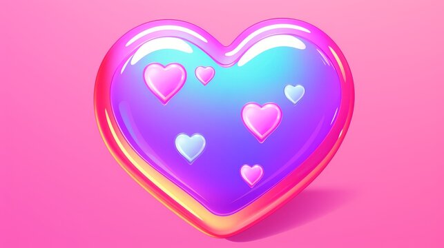 Iridescent Heart with Mini Hearts in Gradient Hues on Pink Background
