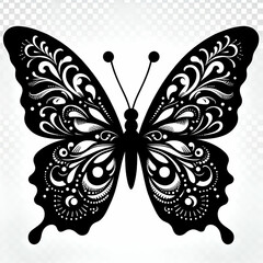 silhouette butterfly, template cut out, png isolated on transparent background.
