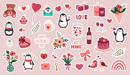 Big set of stickers for Valentine's day - obrazy, fototapety, plakaty