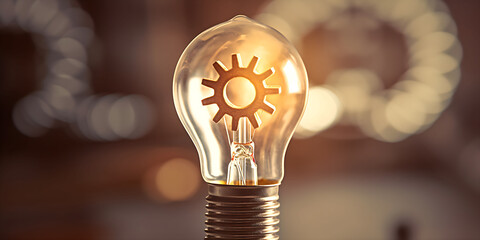 Light bulb with gear inside. Idea, creativity, thought