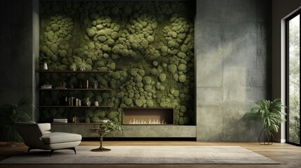 A subtly textured wall in muted green tones, bringing a touch of nature into the interior space.