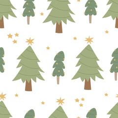 holiday seamless pattern with christmas tree. Colorful vector, flat style. hand drawing. design for fabric, print, wrapper