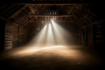 Rays of light in the barn. Neural network AI generated art - obrazy, fototapety, plakaty