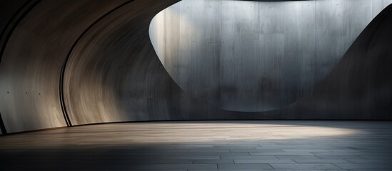 an empty dark abstract interior with smooth concrete and wood surfaces Architectural backdrop - obrazy, fototapety, plakaty