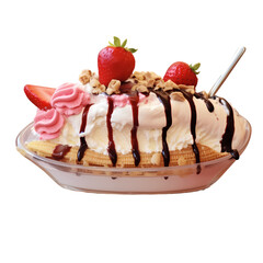 Banana ice cream strawberry vanilla chocolate dessert isolated on transparent background