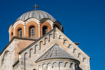 Fototapeta na wymiar Close-up top of Studenica monastery in Serbia