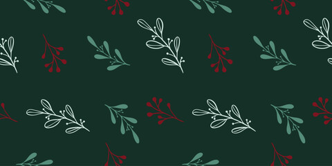 Seamless pattern with hand drawn christmas leaves and branches. Perfect for xmas or new year wallpaper, wrapping paper, web sites, background, social media, blog, presentation and greeting cards.