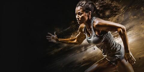 Fototapeta premium Woman runner. Young athletic woman running a marathon in running clothes. Sport, running.