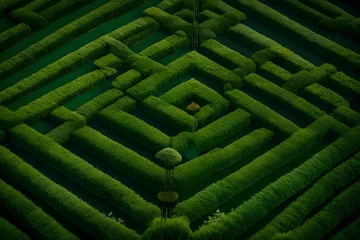 Gordijnen The striking symmetry of manicured hedges in a formal garden © ANAS