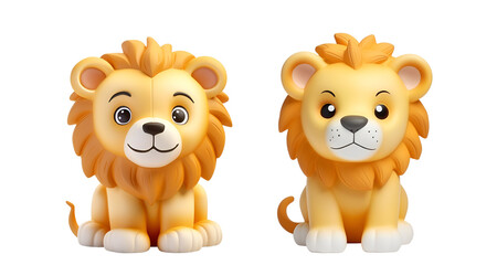 Obraz na płótnie Canvas King of the Jungle: A Cute Lion Set in the Style of Kids’ Plastic Bath Toys, 3D Rendering Banner for Children, Isolated on Transparent Background, PNG