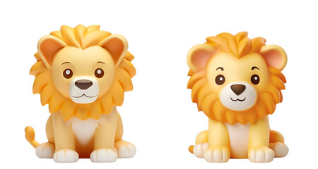 Obraz na płótnie Canvas A 3D Rendered Banner for Children’s Plastic Bath Toys: Cute Lion Set, King of the Jungle, Isolated on Transparent Background, PNG