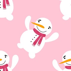 Cartoon winter ice seamless snowman and snowflakes pattern for Christmas tree and packaging and new year
