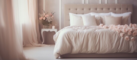 Fototapeta na wymiar Vintage light filter creates a beautiful abstract and luxurious bedroom interior for background