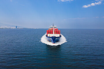 Cargo vessel ships, freight ship full of containers. Huge marine craft shipping import export...