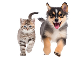 Dog and kitten isolated on transparent background
