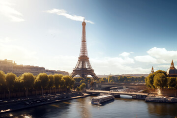 Fototapeta premium The Eiffel Tower in Paris, capital of France. Monument of the city of Paris. Magnificent view of the Eiffel Tower.
