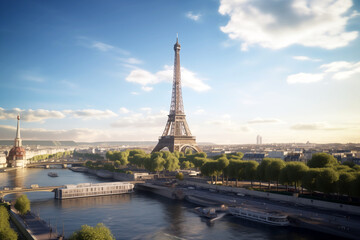 The Eiffel Tower in Paris, capital of France. Monument of the city of Paris. Magnificent view of the Eiffel Tower.
