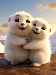 National Hugging Day. Cute animated animals hug each other. celebration of warm, heartfelt embraces emotional connection, kindness, well-being, share love, compassion, and smiles