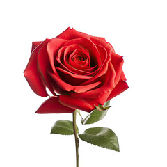A Single Vibrant Red Rose. Isolated on a Transparent Background. Cutout PNG.