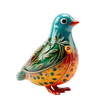 A Small Colorful Partridge in a Pear Tree Ornament. Isolated on a Transparent Background. Cutout PNG.