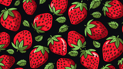 Vector cute seamless cartoon pattern with strawberries