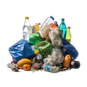 Assorted Garbage Waste. Isolated on a Transparent Background. Cutout PNG.