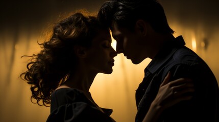 Couple enjoying the moment in a dimly lit room.