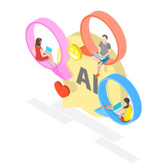 3D Isometric Flat  Illustration of AI Chat Bot, Artificial Intelligence Robot