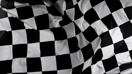 Checkered Race Flag. Freeze Motion Wavy closeup fabric fluttering Racing Flags background. Formula...