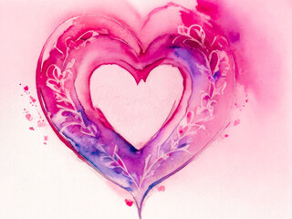Watercolor heart with flowers, with space for text. Valentine's Day greeting card concept. Generative AI