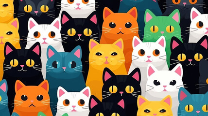 Vector seamless pattern with cute cats