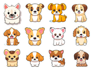 Collection of 12 kawaii stickers featuring puppy 