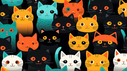 Vector seamless pattern with cute cats