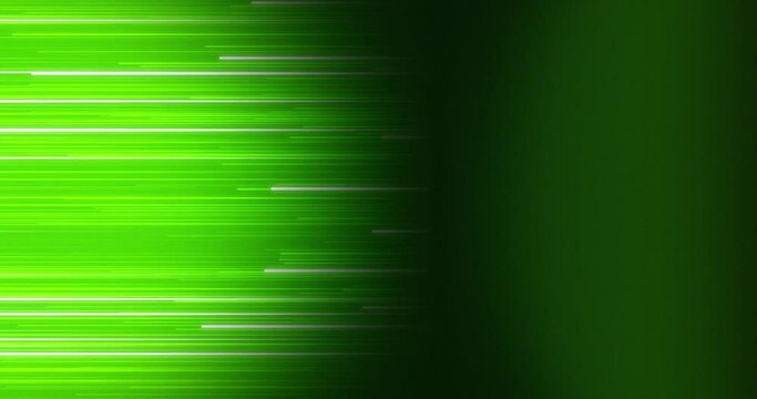 Gradient Background of green and white neon bright lines coming from left to right and fading at center creating vertical dark shadow line. Stream fast moving glowing lines from left to right