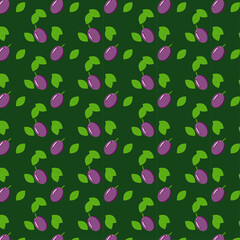 A seamless pattern with plums on green background, vector illustration, eps