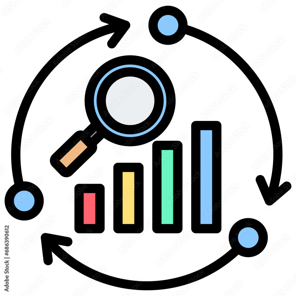 Poster data analysis process outline color icon