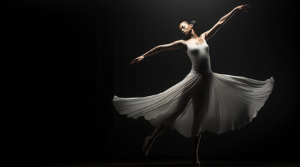 Artistic black and white portrait of a ballet dancer, mid-pirouette, muscular definition