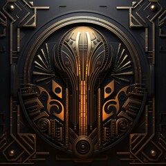 symmetrical golden and black art deco ornament, metallic relief cover design