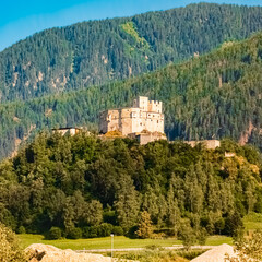 Fototapeta na wymiar Ancient fortress on a sunny summer day at Pflaurenz, Floronzo, Pustertal, Trentino, Bozen, South Tyrol