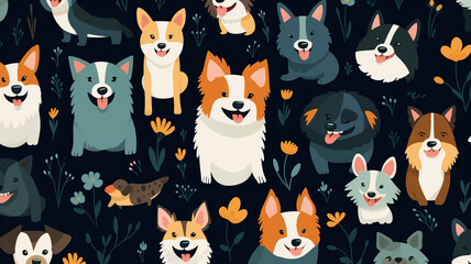 Vector seamless pattern with cute dogs