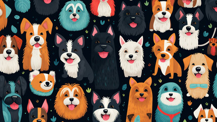 Vector seamless pattern with cute dogs