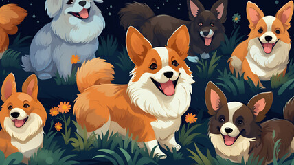 Vector seamless pattern with cute dogs