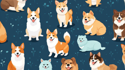 Vector seamless pattern with cute dogs