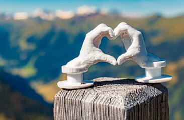 Heart hands gesture with a 3D printed sculpture - free model from thingiverse - at Mount Fulseck,...