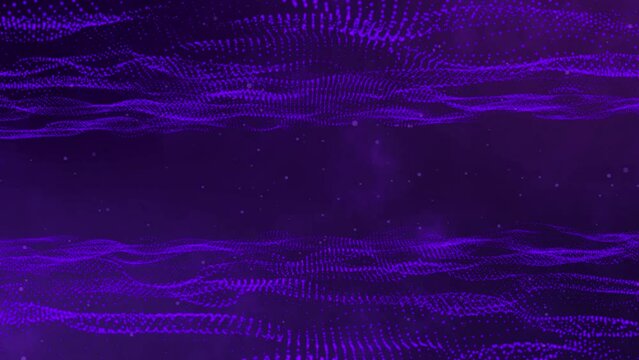 Fondo animado con formas de onda y part&iacute;culas color morado