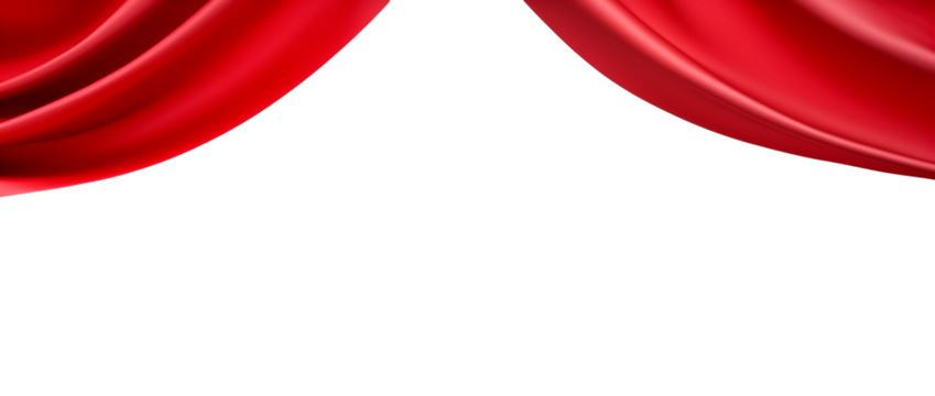 Red curtain, theater stage. Red Satin Border isolated on transparent background, png.