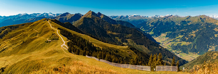 High resolution stitched alpine summer panorama at Mount Fulseck, Dorfgastein, St. Johann im...