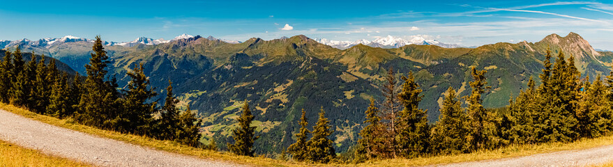High resolution stitched alpine summer panorama at Mount Fulseck, Dorfgastein, St. Johann im...
