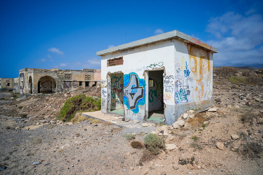 TENERIFE, CANARY ISLANDS, SPAIN - JULY 25, 2023: Ghost town of Abades and abandoned leper colony (Antiguo Leprosario Abades).