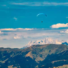 Alpine summer view with paragliders at Mount Fulseck, Dorfgastein, St. Johann im Pongau, Salzburg, Austria